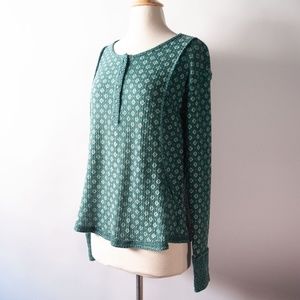 DR2 Soft Diamond Print Raw Hem Waffle Henley